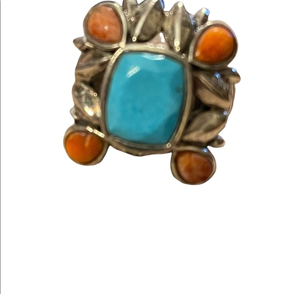 Vintage sterling silver large chunky navajo Turquoise & Spiny Oyster Ring - Picture 7 of 14